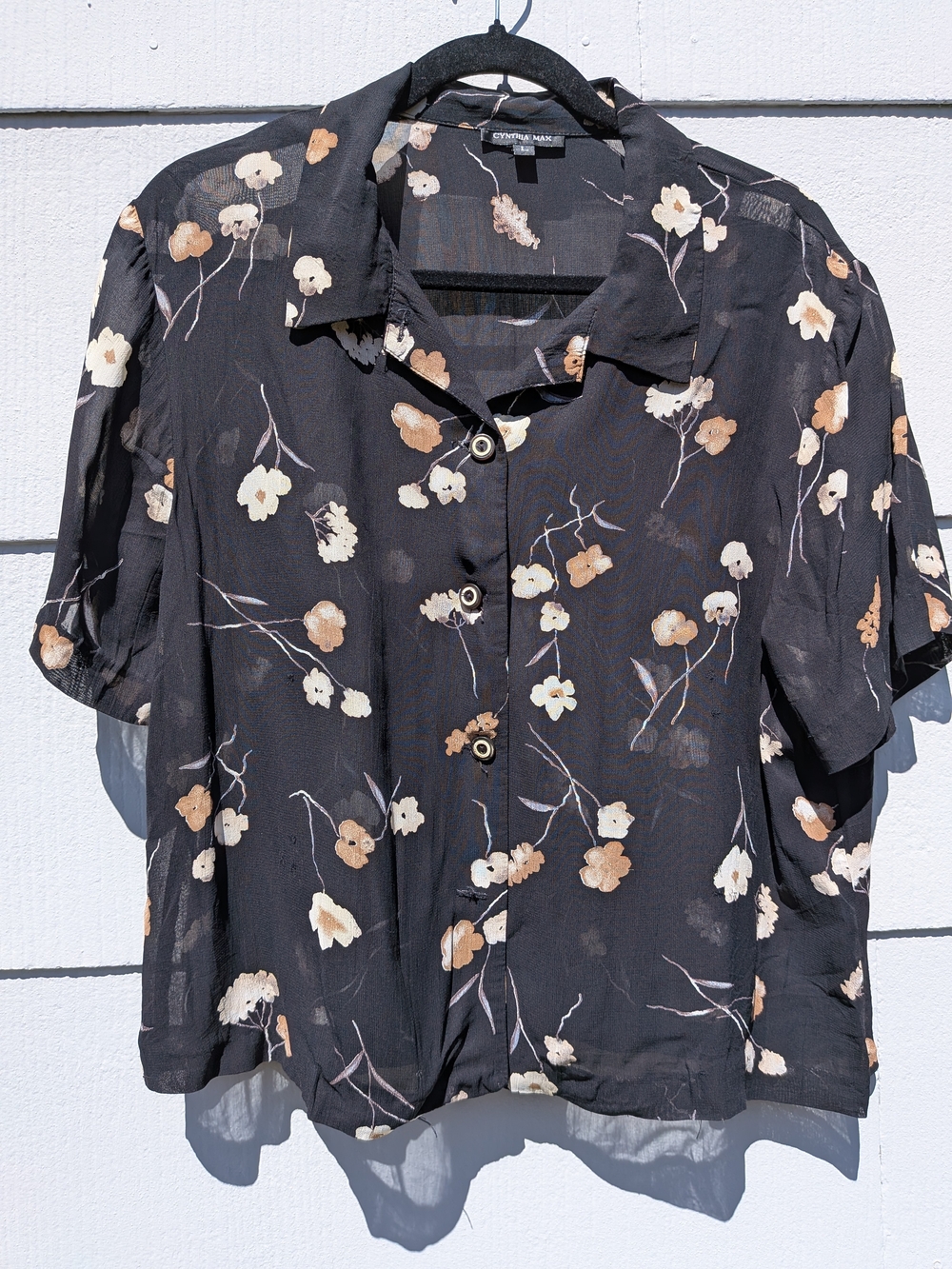 Vintage Cynthia Max Black Floral Top